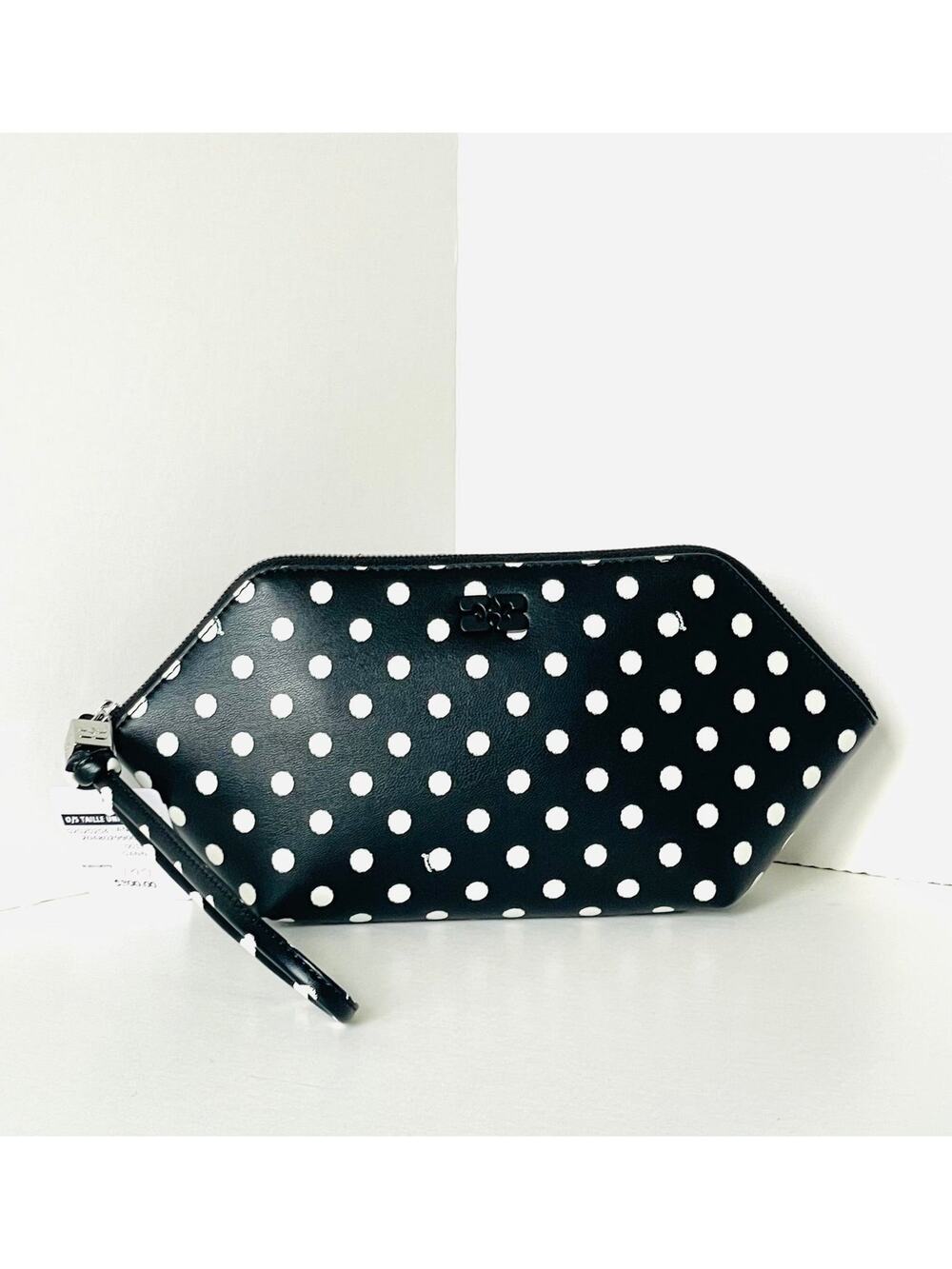 GANNI Bou Cosmetic Pouch Black White Polka Dot Recycled Leather